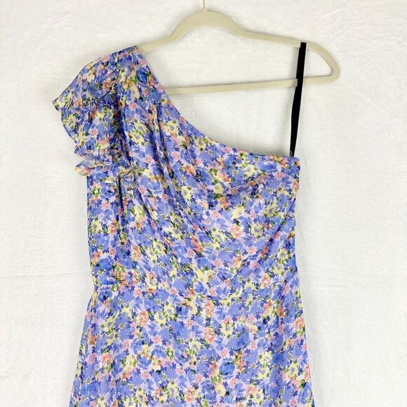 Shoshanna Priya One Shoulder Midi Dress Size 2 Floral Ruffled Tiered Cocktail - Picture 6 of 12